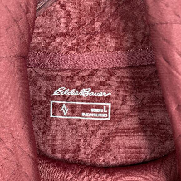 Eddie Bauer Sweater Women L Ascents Burgundy Quilted Pullover Mock Neck Top - Picture 3 of 9